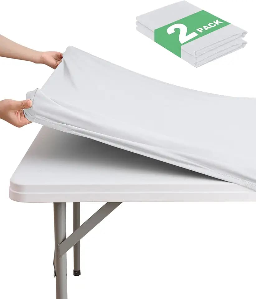 Fitted Card Table Covers Square Tablecloth, 34x34 Inch, White, 2 Pack