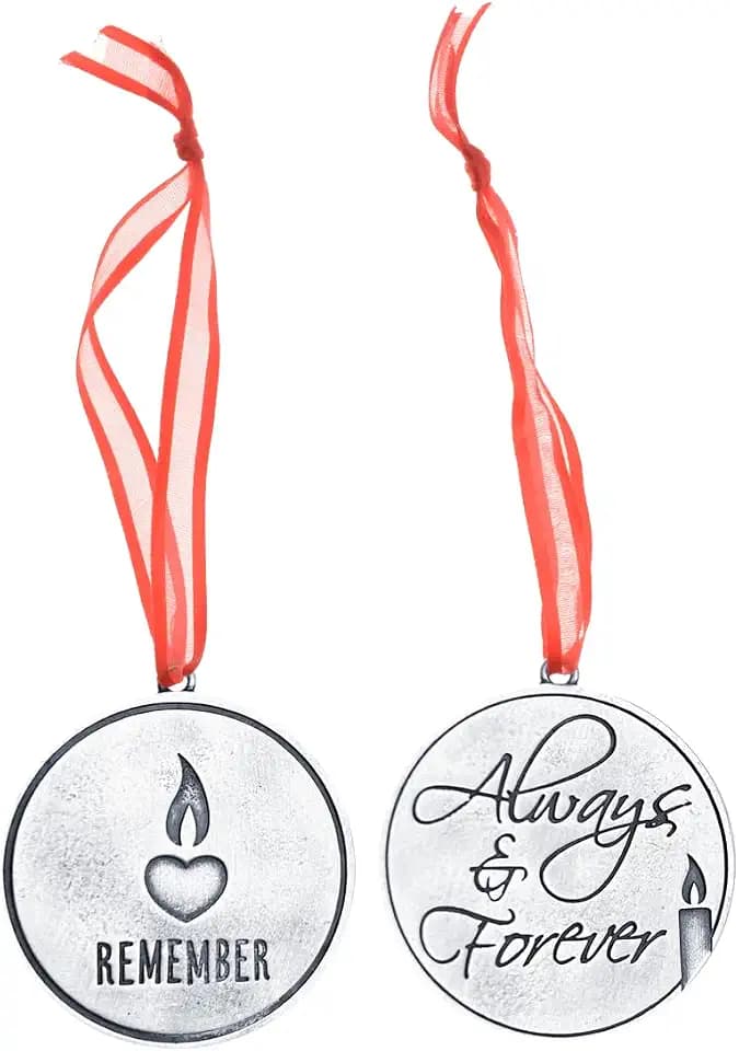 Whitney Howard Designs - Memorial Ornament - Double Sided Pewter - Remember and Always Forever Design - Sympathy Keepsake Gift