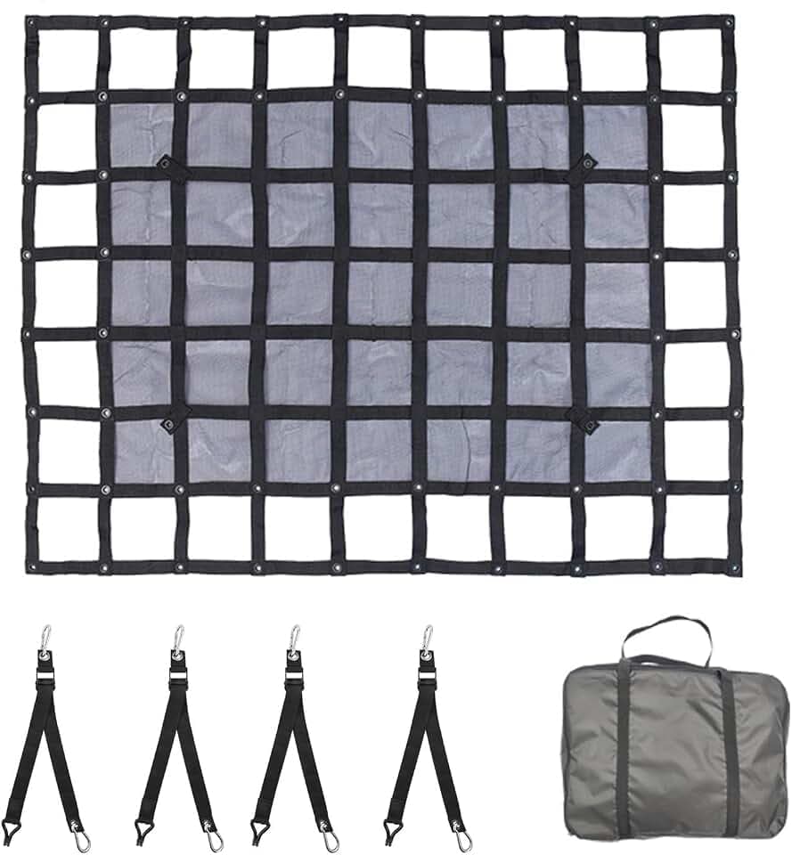 Frachtnetz,Netz für Anhänger,Verstellbar Frachtnetz Ladenetz Organizer,4 verstellbare Gurte,für Pickup,LKW,SUV,145x183cm