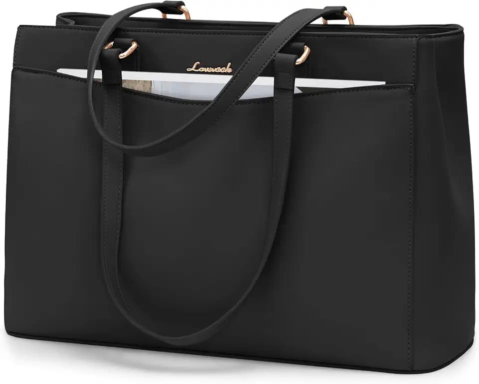 LOVEVOOK Laptoptasche Damen 15,6 Zoll, Leicht Aktentasche Arbeitstasche Handtasche Groß, Elegant Laptop Bag Business Shopper Tasche Lehrertasche Schultertasche Women für Uni Schule Büro, Schwarz