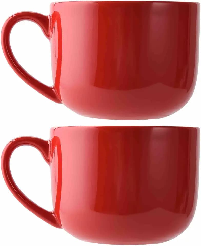 50oz large Ceramic Soup Mug with Handles for Coffee, Tea, Ice Cream, Cereal (red set of 2)
