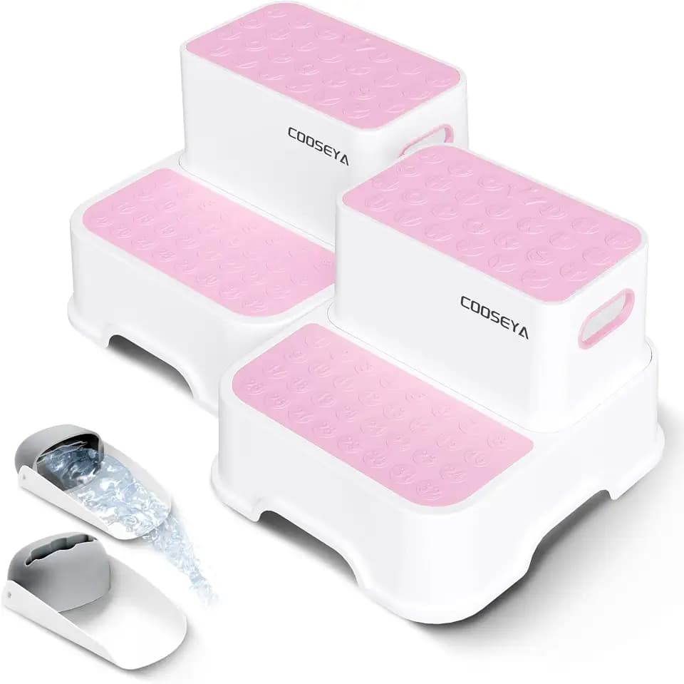 COOSEYA 2 Step Stools for Kids,Toddler Step Stool for Bathroom Sink,No-Slip Double up Stepping for Toddlers, Multifunctional Toilet Potty Stool for Kids,Toilet Potty Training(2 Packs)(Pink)