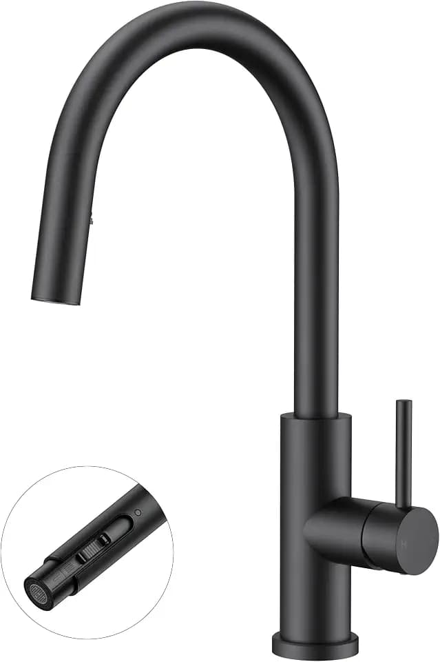 FORIOUS Kitchen Faucet with Hidden Pull Down Sprayer, Black Single Handle