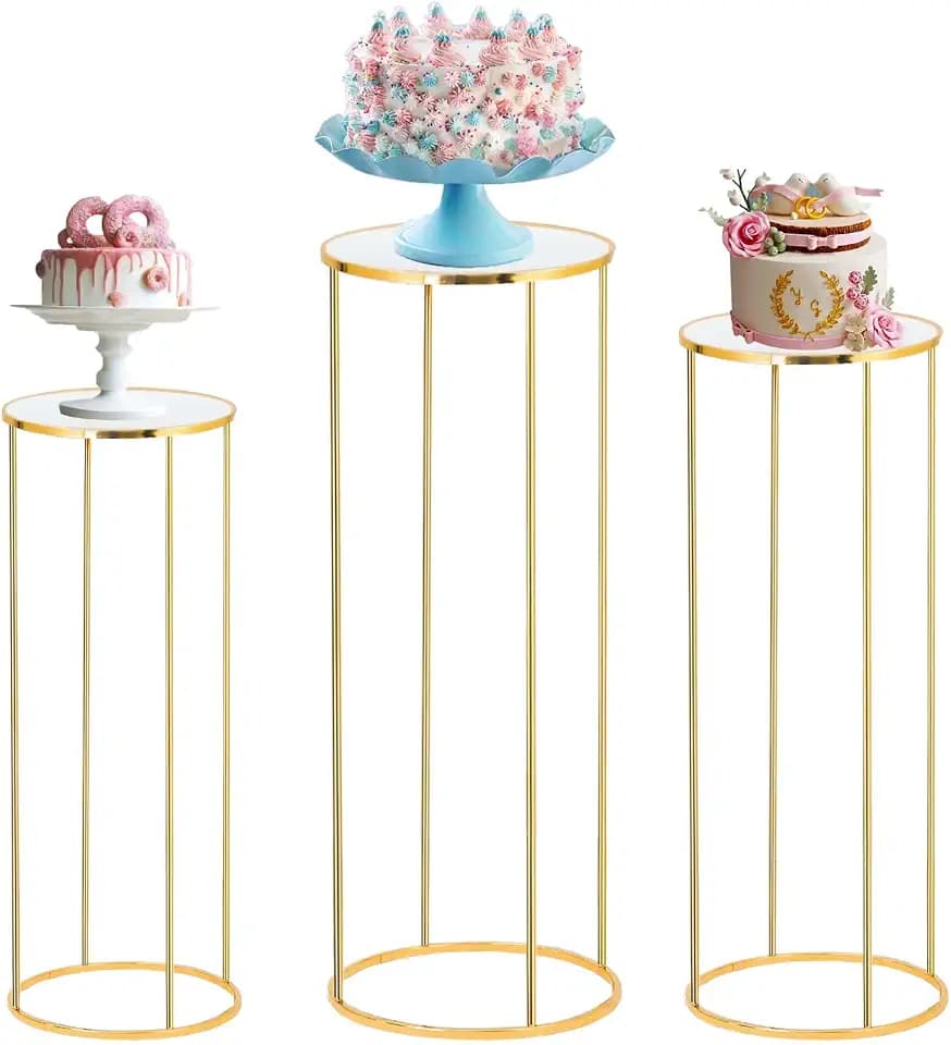 Bonastella Cylinder Stands for Party, 3PCS Cylinder Pedestal Stand, Cilindros Para Fiestas Cake Table Stand for Parties Metal Plant Stand Cylinder Tables for Parties Round Cylinder Stands for Party