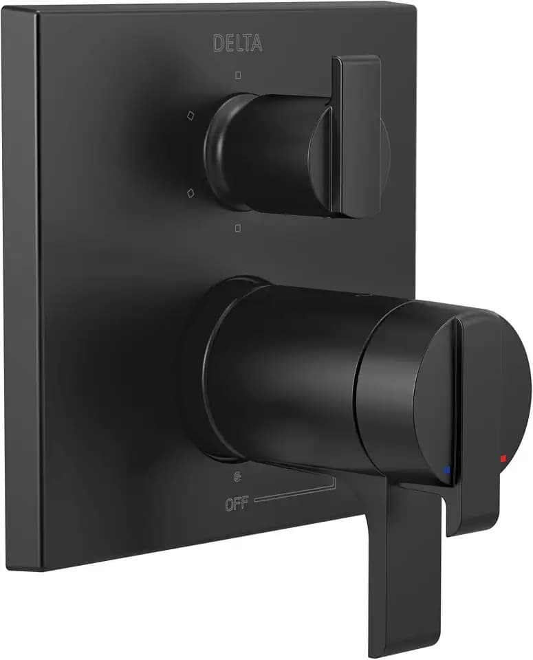 DELTA FAUCET T27T967-BL Angular Modern TempAssure 17T Series Valve 6-Setting Integrated Shower Trim with Diverter, Matte Black