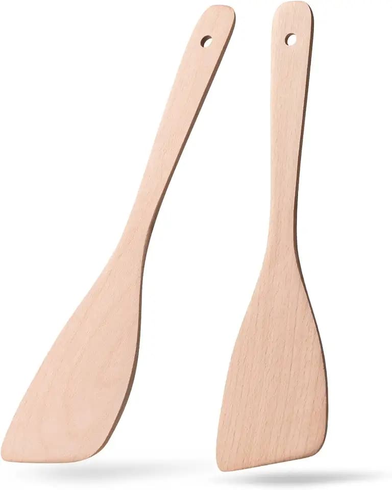 Wooden Spatulas for Cooking, 2 Pack, 12.8 Inch, Uncoated Beech Wood
