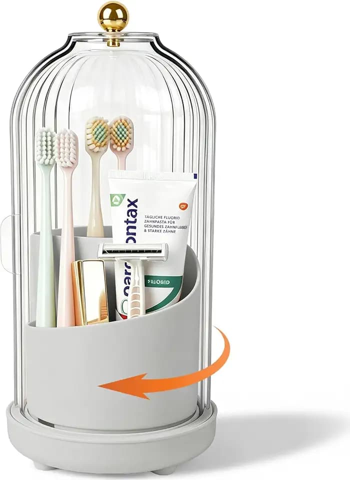 Toothbrush Holders with Cover Toothpaste Organizer for Bathroom, Grey