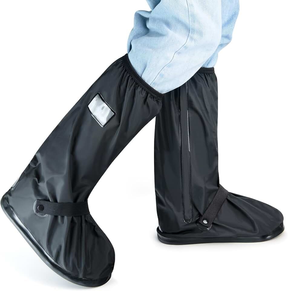 IwIeIaIrI Waterproof Rain Boot Covers with Safety Reflector, Black, XL