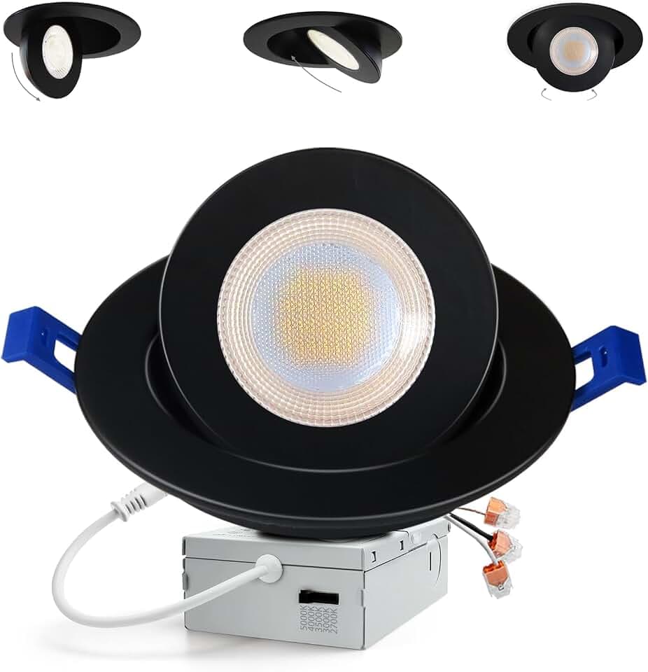 Adetu 1 Pack 5CCT Black LED Gimbal Recessed Lighting 6 inch,15W=145W,1700LM