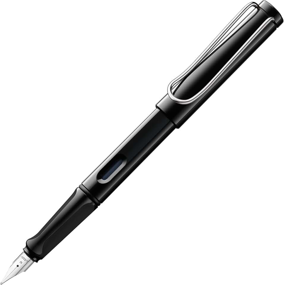 LAMY safari black - Fountain Pen with ergonomic grip & polished steel nib in size F - ideal for any Writing & Calligraphy - including LAMY T 10 blue cartridge - Right-Handed