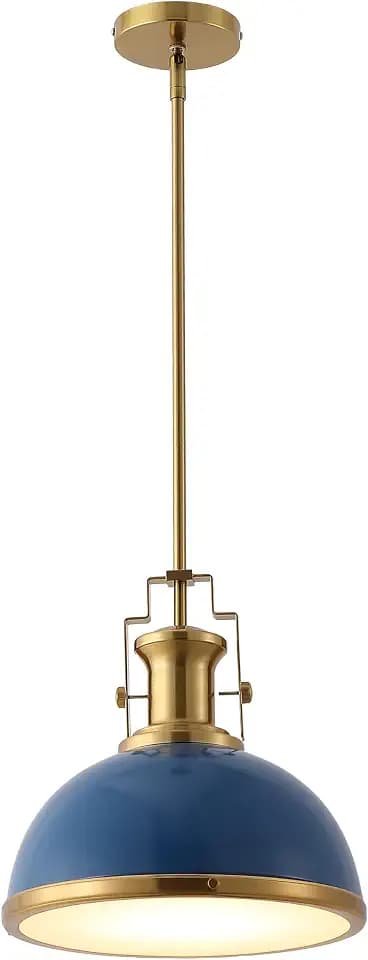 JONATHAN Y Homer Industrial Dome Pendant 13", Navy/Brass Gold