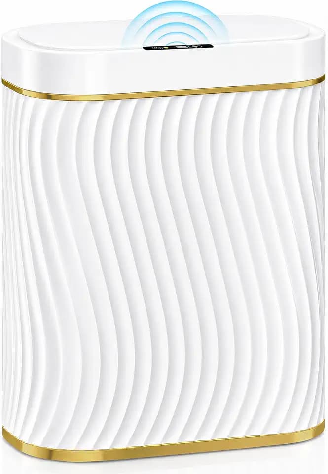 Bathroom Small Trash Can with Automatic Touchless Lid, 2.6 Gallon Smart Garbage Can Narrow Waterproof Trash Bin for Bedroom, Office, Living Room