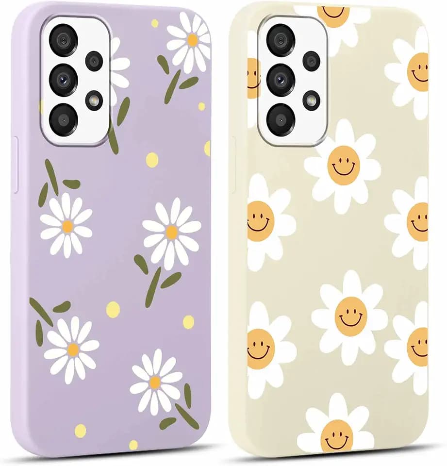 Yoedge 2 Stück HandyHülle für Samsung Galaxy A33 5G Hülle 6,4", Mädchen Schutzhülle Blumen Muster Aesthetic Design,Frauen Geschenk Weich TPU Silikon Stoßfest Cover Case für Samsung A33 5G, Lila Blume