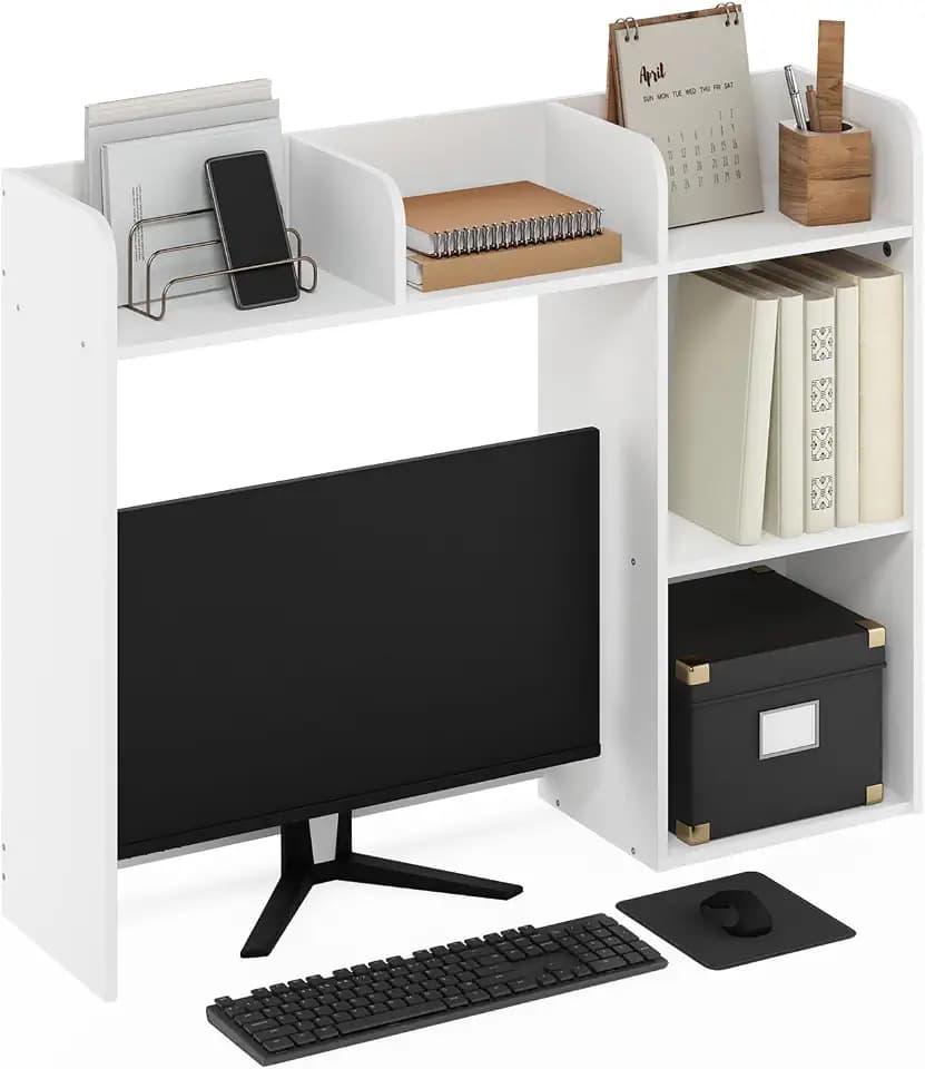 Furinno Classic Desk Shelf, 5-Shelf Desktop Hutch, Book Shelf, 3-Tier Desk Organzier, for Office Supplies, Office Desk Accessories, for Home Office, College, Dorm, White