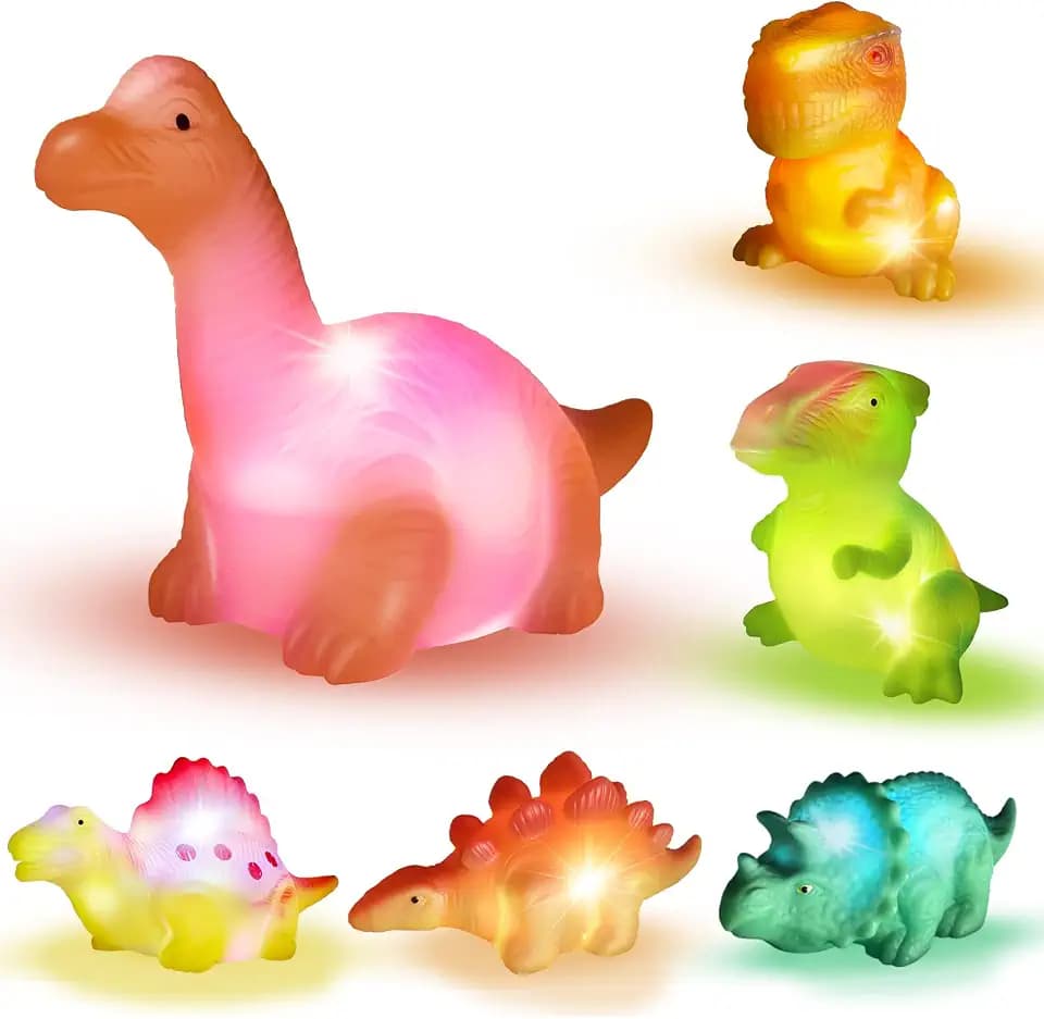 Light Up Dinosaur Bath Toys,6 Packs Bathtub Toys for Toddlers Christmas