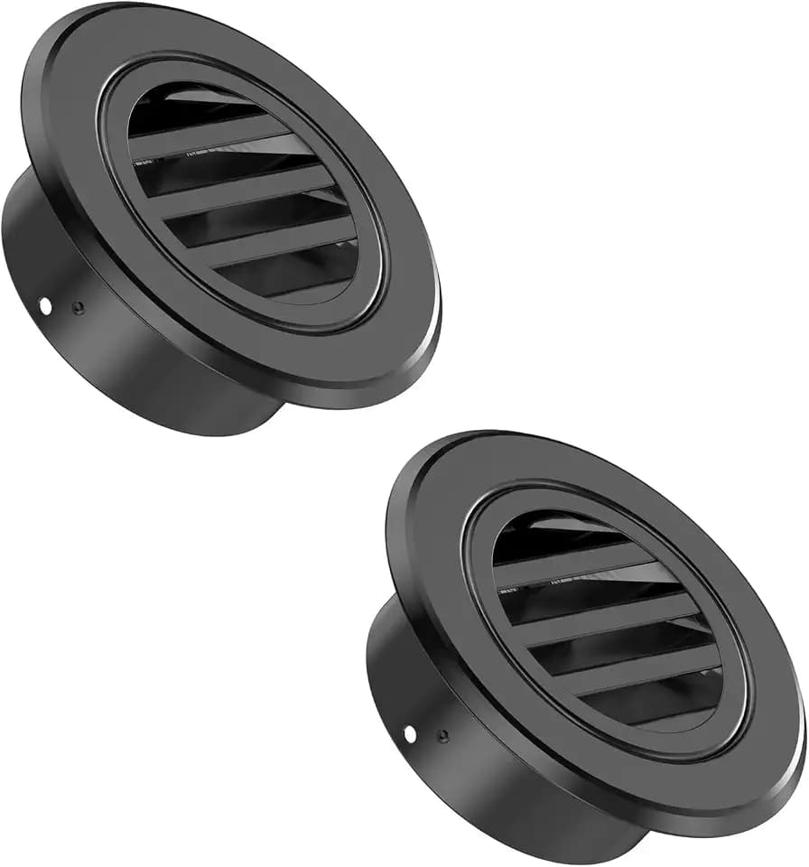 6 Inch Round Vent Cover HG Power Aluminium Alloy Louver Wall Vent Cover, Soffit Exhaust Vent with Built-in Screen Mesh for Bathroom Kitchen Office Ventilation 5.66”, 2-Pack, Black