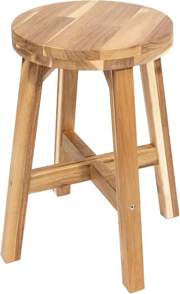 ARROWSTONE Round Stool Acacia Wood, 18" Height, 11'' Round Top, Backless, Easy Assembly, Natural Wax Finish, Wooden Stool for Plant, Dining Room, Kitchen Counter, Makeup