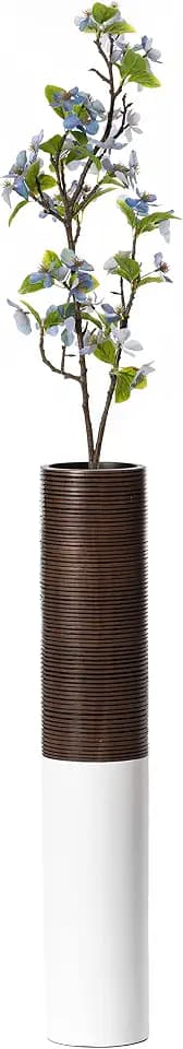 Modern White & Brown Decor Ribbed Accent - 25 Inches, Decorative Statement Piece for Living Room, Bedroom, or Office, Tall Floor Vase for Home Décor, Elegant Home Accent, White and Brown Floor Vase