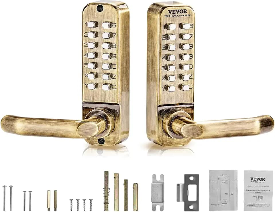 VEVOR Mechanical Keyless Entry Door Lock, 14 Keys, Mechanical Keypad with Handle, Double-Sided Stainless Steel Waterproof Keyless Gate Lock, for Home Office Fence Garage