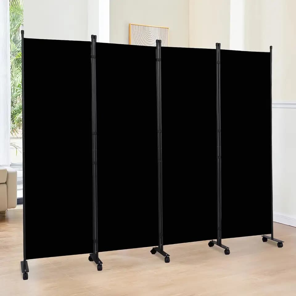 Room Divider 6FT 4 Panel Folding Privacy Screen with Lockable Wheels,Black