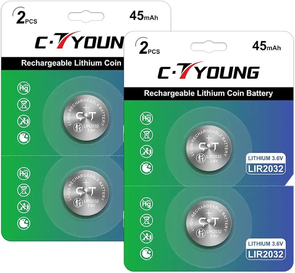 Wiederaufladbare 2032-Batterien, 3,6 V, Lithium-Ionen-Knopfzelle für Autoschlüssel, CR2032 (4 Stück)
