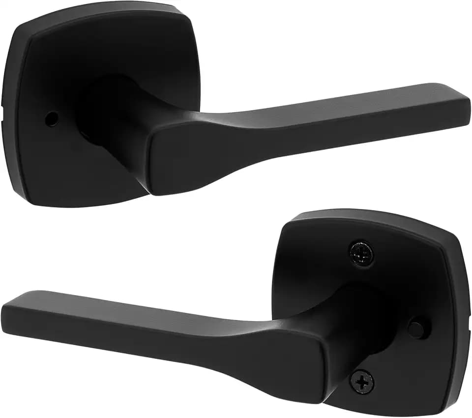 Kwikset Tripoli Lever Interior Privacy Door Handle with Lock, Door Lever For Bathroom and Bedroom, Matte Black Reversible Keyless Turn Lock, with Microban Protection