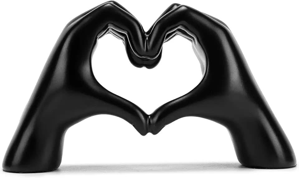 FANTESTICRYAN Heart Hands Statues, Black Resin Home Decor Accent, Medium