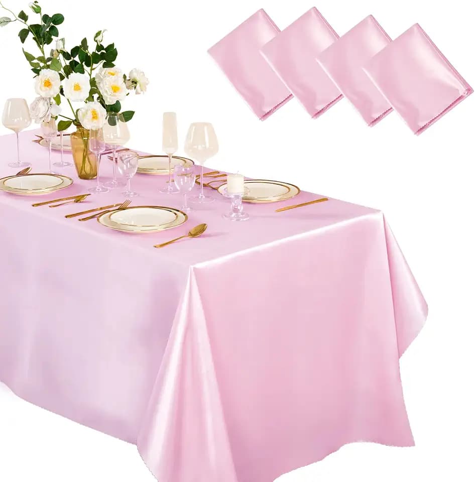 Horbaunal 4 Pack Light Pink Satin Tablecloth 60 x 102 Inches