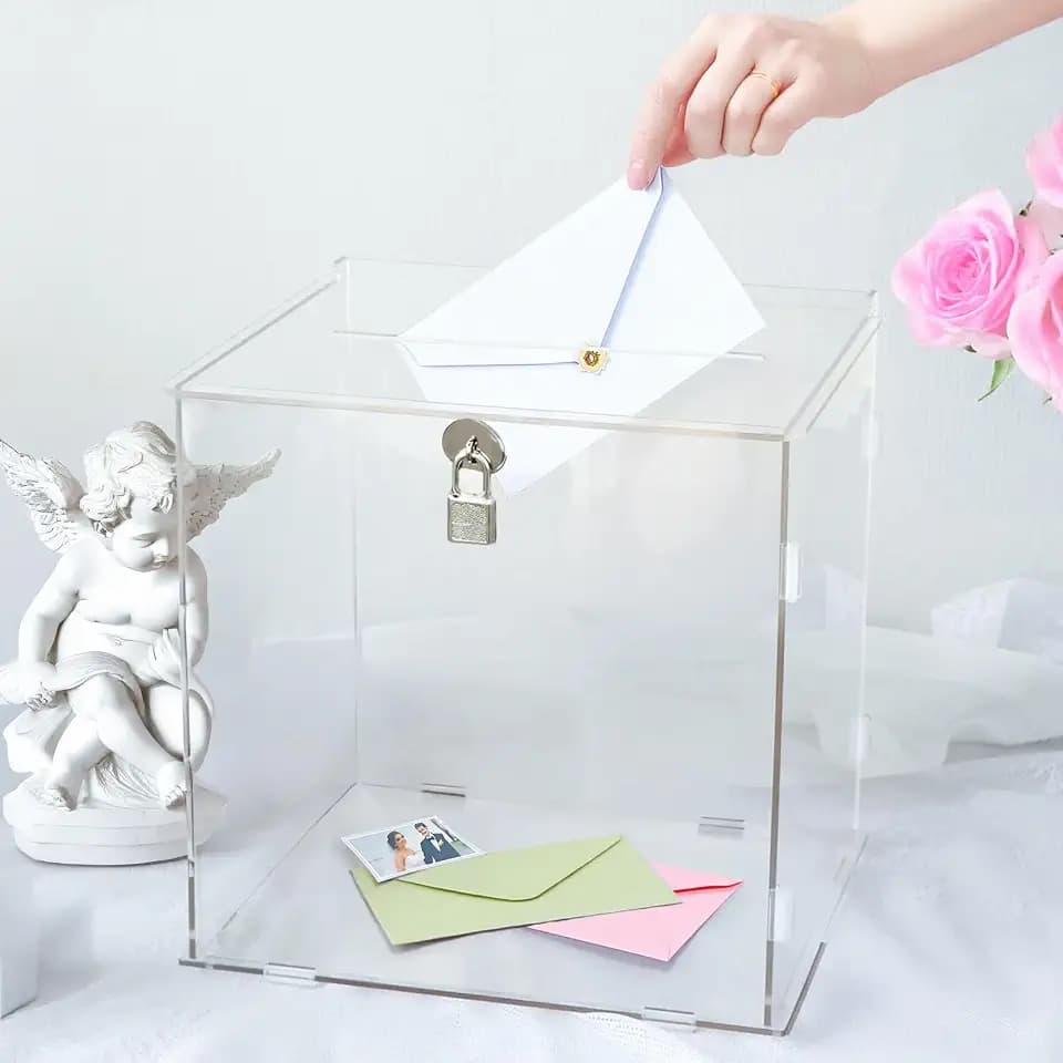 Pure Clear Acrylic Card Box with Slot & Lock, DIY Large Wedding Card Boxes for Reception, Elegant Money Envelop Gift Cards Box for Party Wedding Birthday Baby Shower Graduation Table Decor