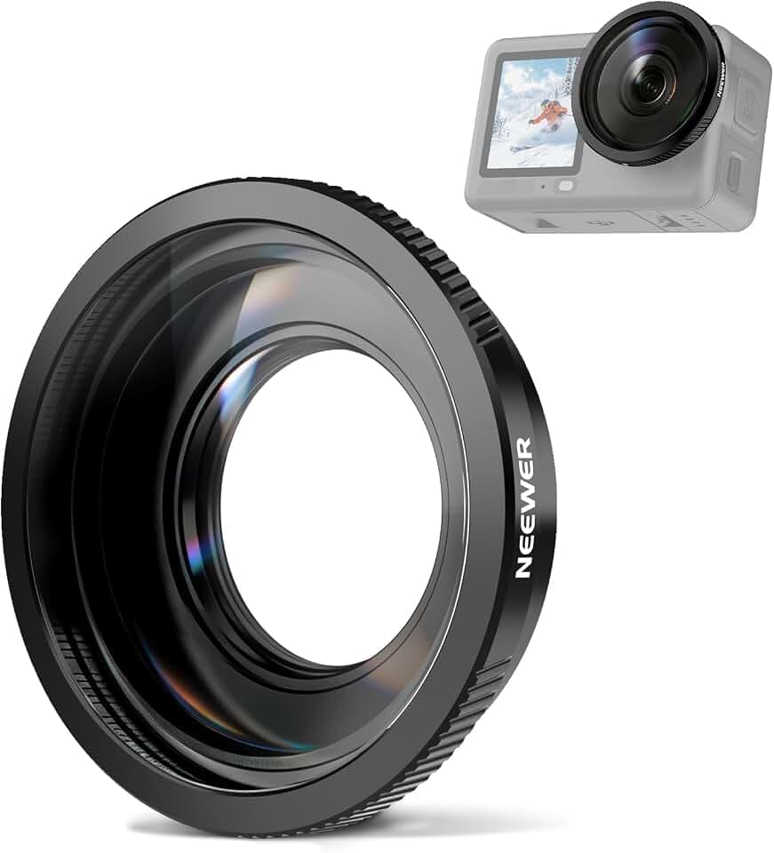 NEEWER Weitwinkelobjektiv kompatibel mit DJI Osmo Action 6 nur, 180° FOV, mehrfach beschichtetes HD Optikglas, 3 Elemente in 3 Gruppen, aufschraubbares Action Cam Objektiv, Fotografie Zubehör, FL-B53