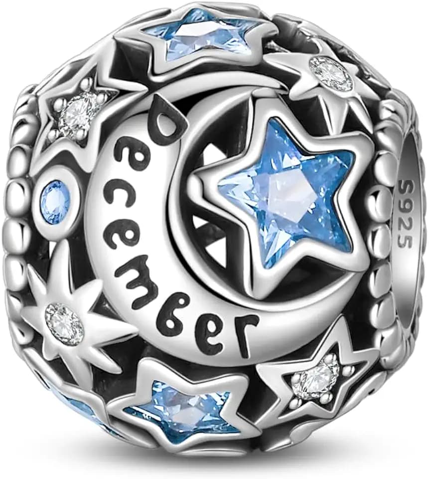 Pandach 925 Sterling Silver Birthstone Charms for Women Bracelets and Necklaces Stars and Moon Bead with 5A Cubic Zirconia,Birthday Jewelry Gifts Women