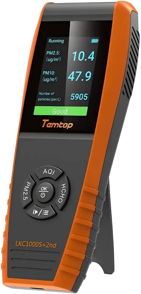 Temtop Air Quality Monitor PM2.5 PM10 Particle Counter, Formaldehyde, Temperature, Humidity, TVOC AQI Tester for Indoor/Outdoor Air Pollution Detection w/Data Export