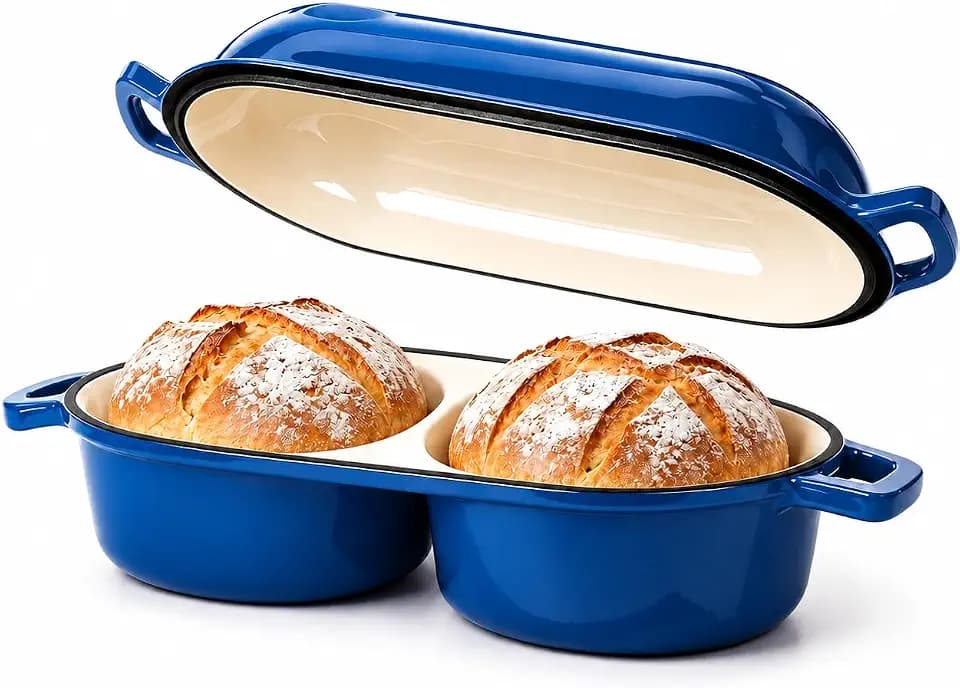 Mini Double Dutch Oven For Sourdough Bread Baking, 2.2QT Enameled Cast Iron