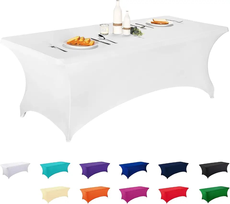 LZY Spandex Fitted Stretch Table Cover for 6 ft or 4ft or 8ft Folding Table, Rectangular Cocktail Tablecloth, Perfect for Party or Banquet (8FT White)