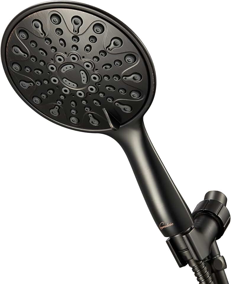Handheld Shower Head, 6" Oil-Rubbed Bronze Face 6 Spray Setting Shower Head with High Pressure, Brass Swivel Ball Mount and Extra Long Flexible Stainless Steel Hose