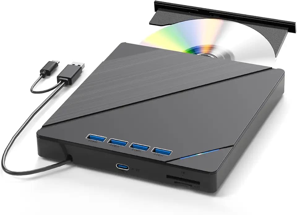 7-in-1 Externes Blu-Ray-Laufwerk, USB 3.0 Typ-C, unterstützt 100G BD DVD CD externer Blu-Ray-Player, ultradünnes Blu-Ray-Laufwerk mit TF/SD-Anschluss, kompatibel mit Windows XP/7/8/10/11, Mac