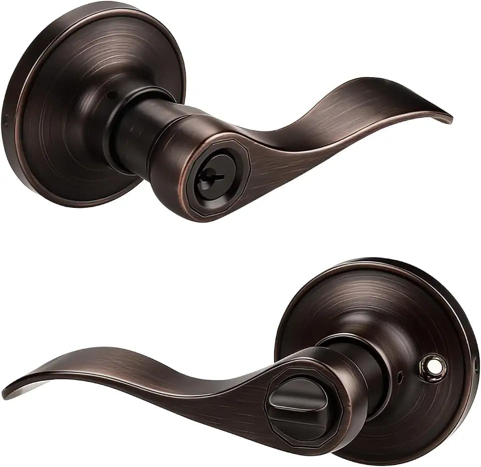 Gobrico Oil Rubbed Bronze Keyes Entry Door Locks Wave Handle Lever, 1Pack