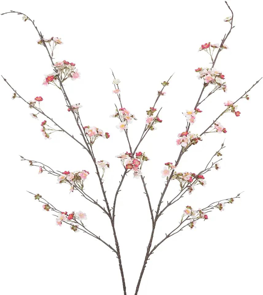 2 Pcs Cherry Blossom Branches Long Stems Fake Flowers for Spring Summer Indoor Home Decor 52" Pink Faux Artificial Cherry Flowers for Vase Wedding Office Party Table Centerpieces Bedroom Decor