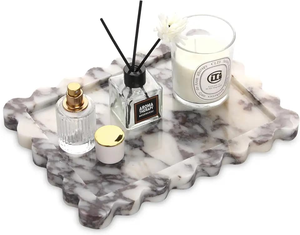 Scalloped Marble Decorative Tray, Calacatta Viola, 10.8 * 8
