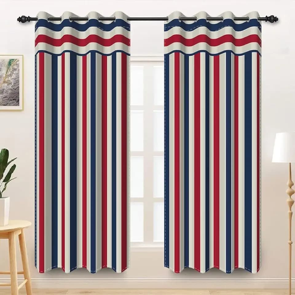 Navy Blue Red White Striped Curtains Modern Geometric Vertical Stripes Simple Lines Window Drapes for Bedroom Living Room Kitchen Nautical Classic Blackout Curtains 2 Panel Set,52x84inch