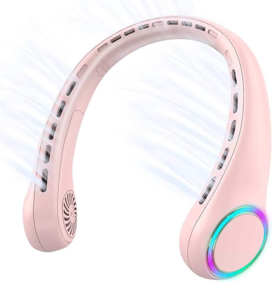 ITSHINY Hals ventilator, Tragbarer Ventilator Hals, leiser Mini USB Ventilator Klein Camping 4000mAh Ventilator Nacken mit 3 Geschwindigkeiten, LED-Licht für Frauen Mann Heim Büro Reisen Outdoor