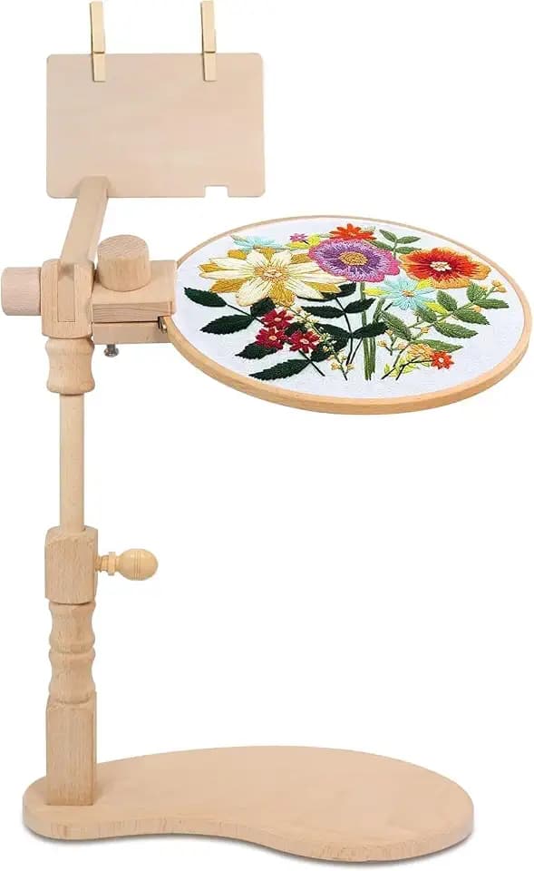 guofa Embroidery Hoop Stand, Hands Free Cross Stitch Stand for Lap/Ovals, 360° Adjustable Wooden Holder for Cross Stitch & Craft Needlework