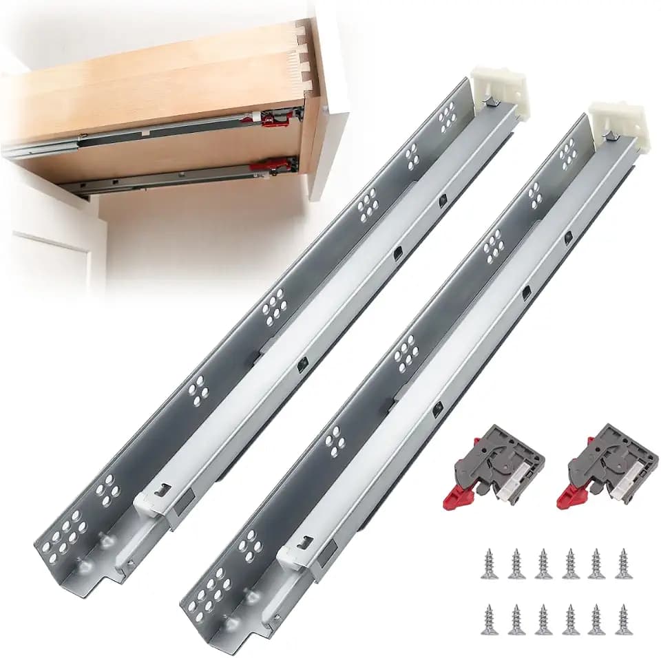 1 Pair 21 Inch Undermount Drawer Slides, Self Soft Close Full Extension Drawer Rails Concealed Drawer Runners Adjustable Locking Devices Mounting Brackets Screws Included