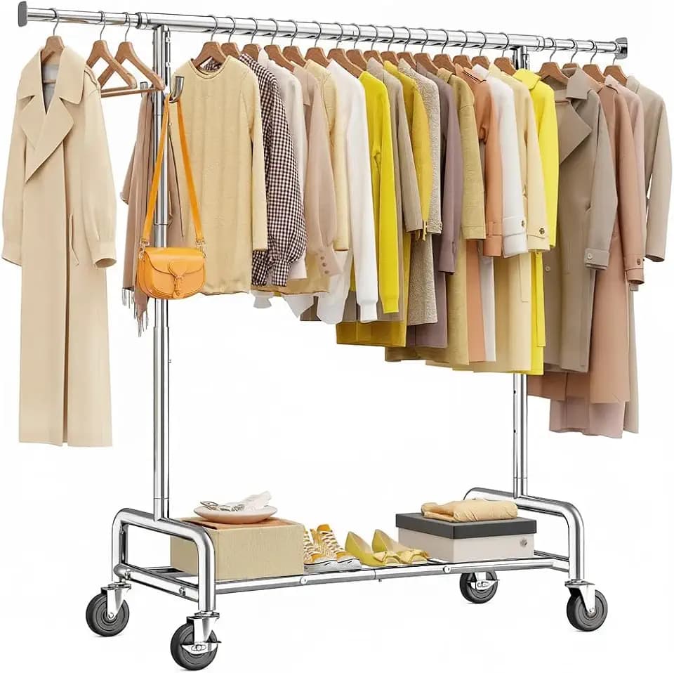 Raybee 75" Wide Clothes Rack with 4 Extra Hooks Heavy Duty Clothes Rack