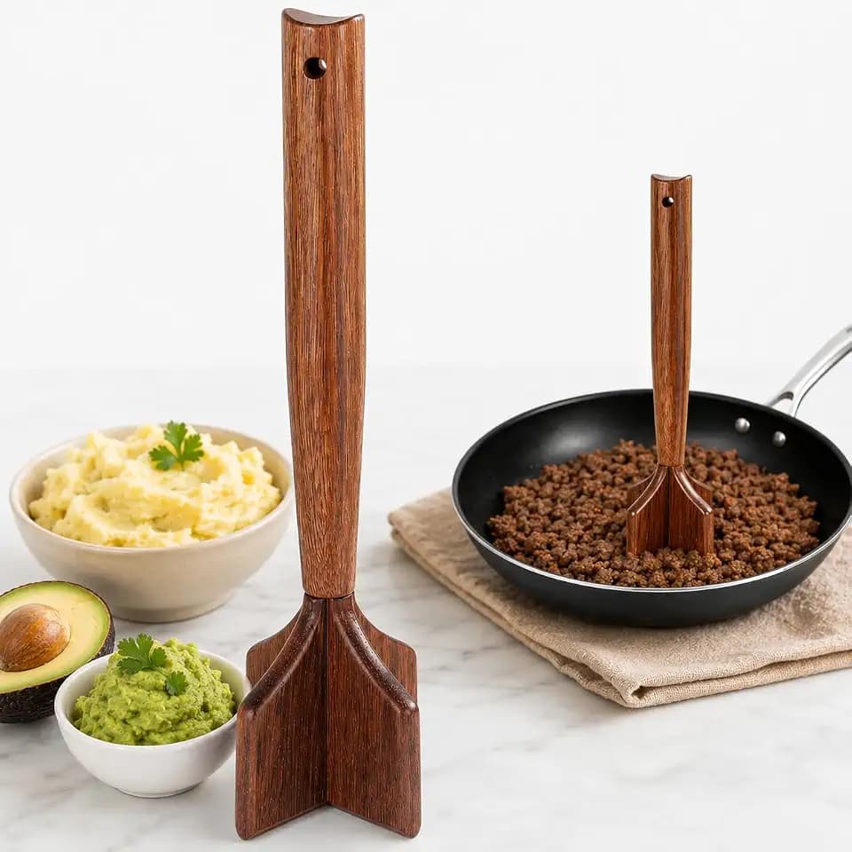 Wooden Meat Chopper,Ground Meat Masher,Beef Masher,Hamburger Masher,Potato and Bean Masher,Chicken and Beef Shredder,Multi-Use Wood Meat Separator and Long-lasting Kitchen Utensil
