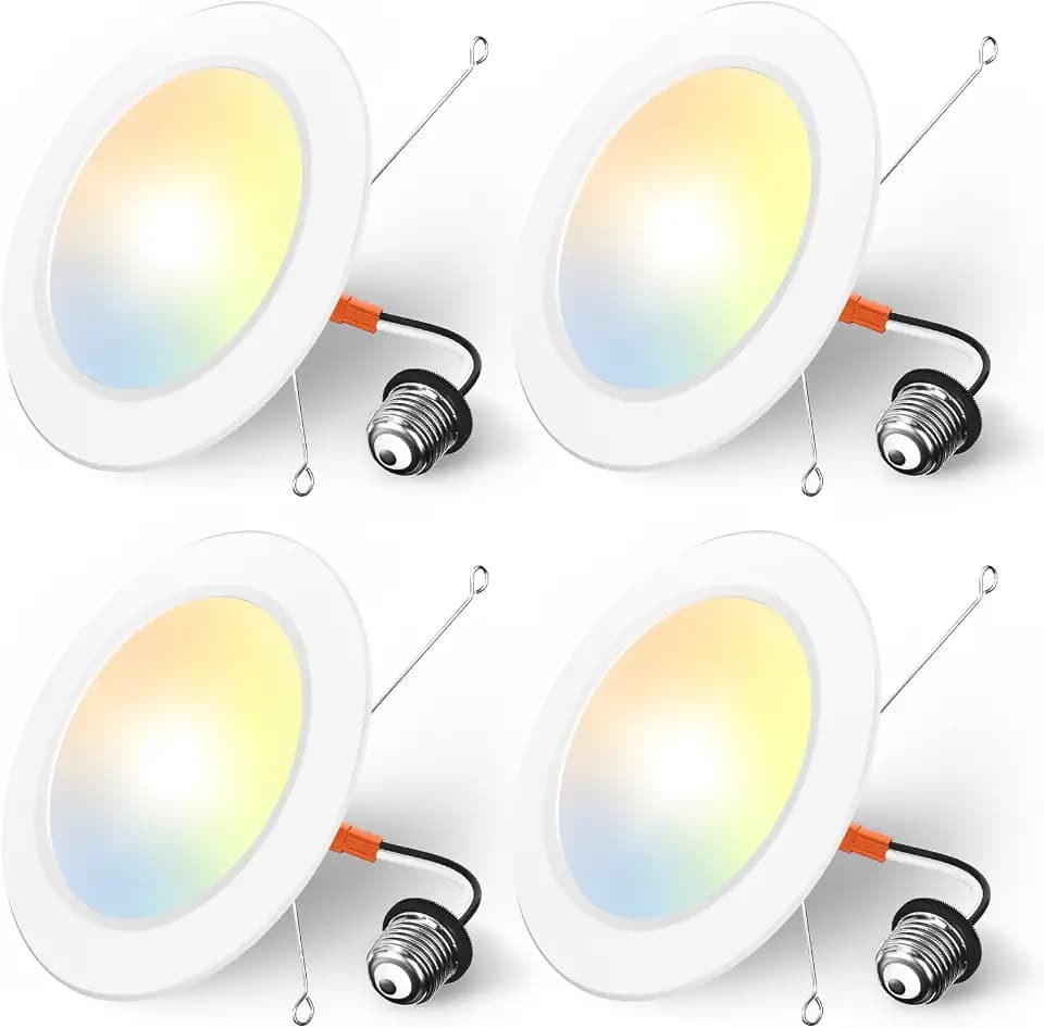 Amico Recessed Lighting 5/6 Inch, 5CCT Flat LED Can Lights, 1050LM, 4 Pack