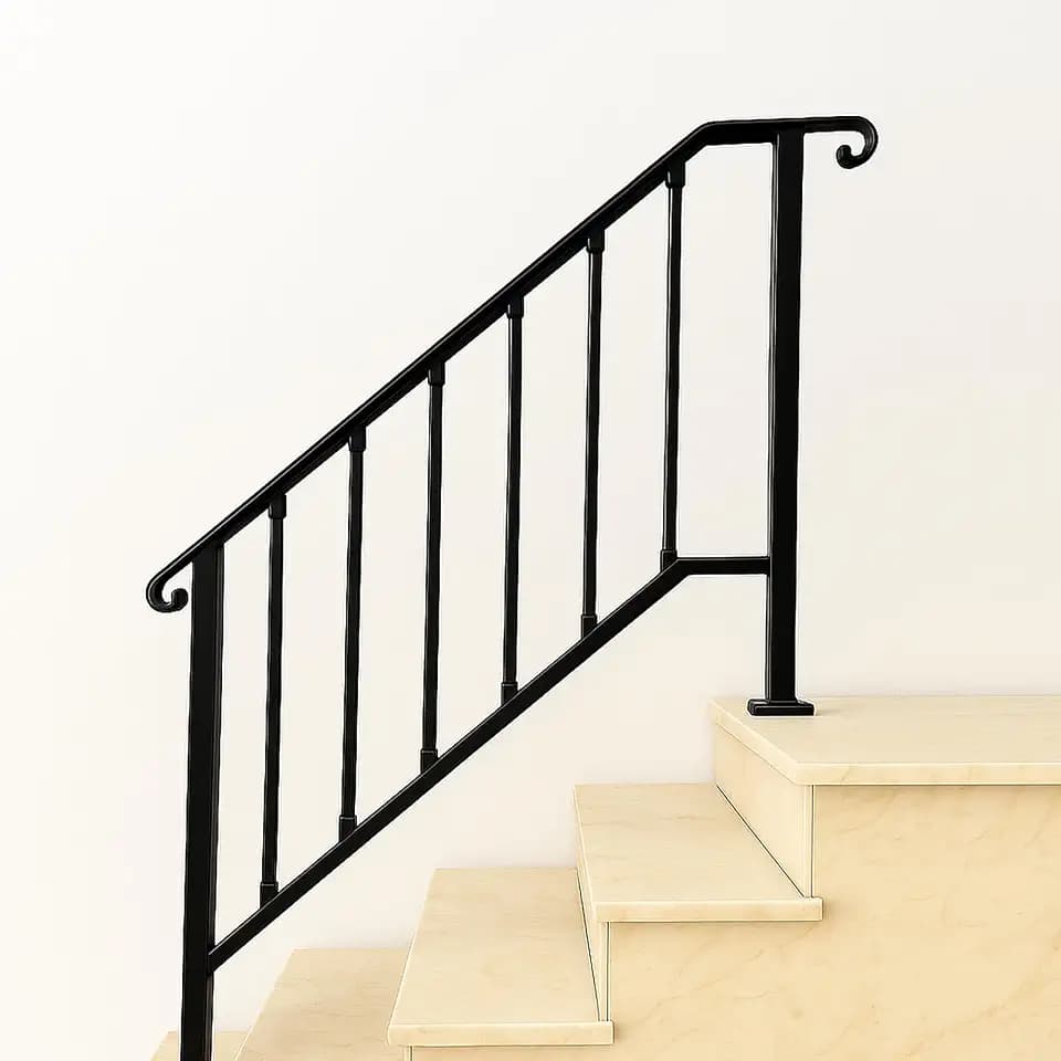Handrails for Outdoor Step, Mild Steel Stair Railing Fits 3 or 4 Steps, Staircase Handrails, Metal Hand Rails Kit for Concrete, Wood, Porch, Deck, Exterior Steps, Satin Black