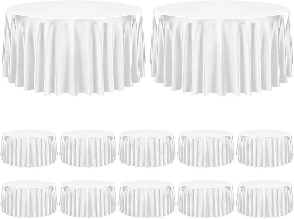 12 Pack White Tablecloth 120 Inch Round, Satin Fbric