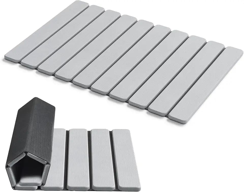 AWW Foldable Stone Bath Mat, Diatomaceous, 23.6"x15.5", Light Grey