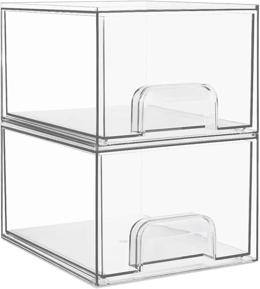 Vtopmart 2 Pack Small Clear Stackable Storage Drawers for Desk, Countertop